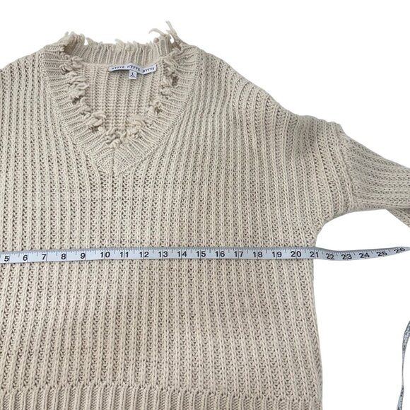 HYFVE Distressed Beige Distressed V-Neck Knit Sweater - Womens Size L - Picture 5 of 11